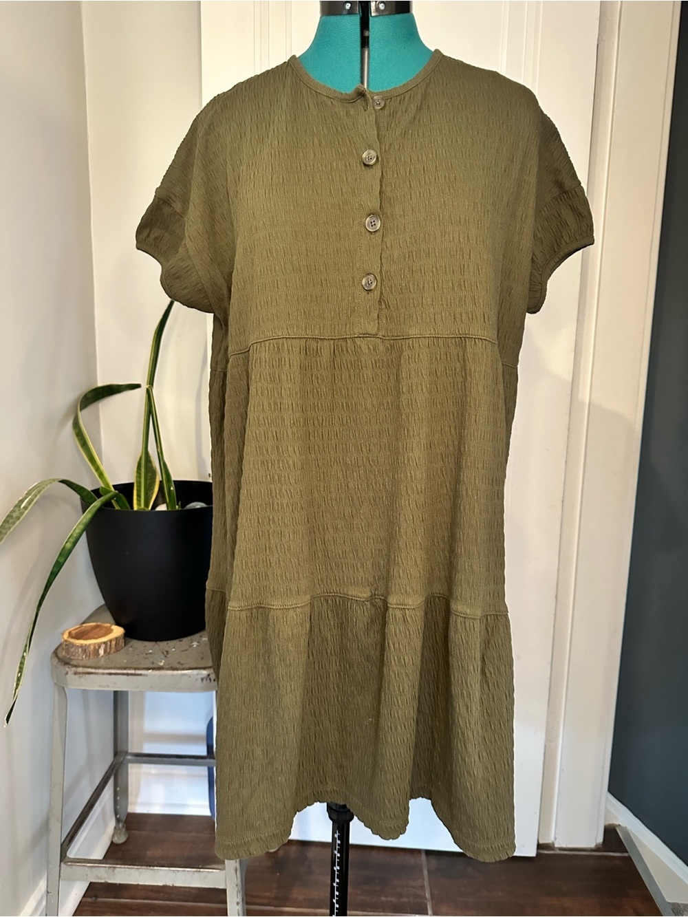 Madewell Olive Green Textured Dress - Picture 1 of 7